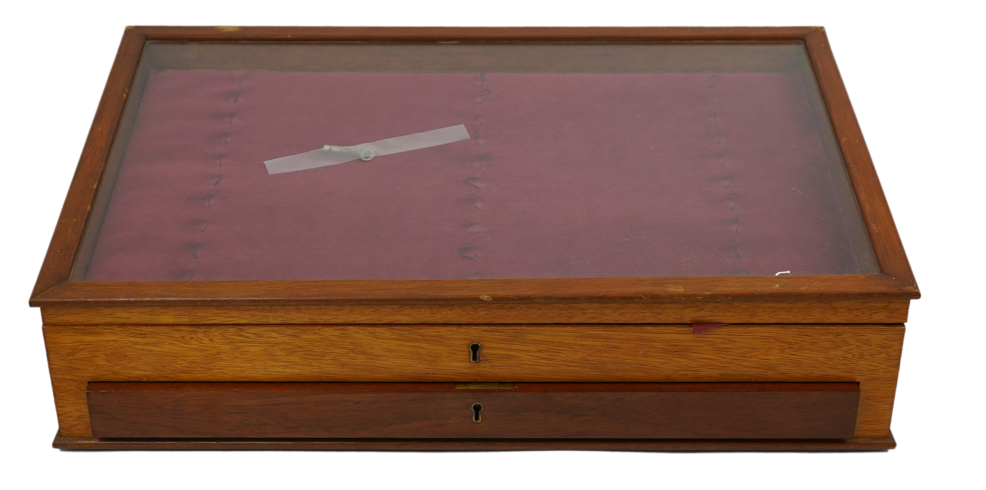 A fountain pen collector's cabinet / display, with lockable drawer and key